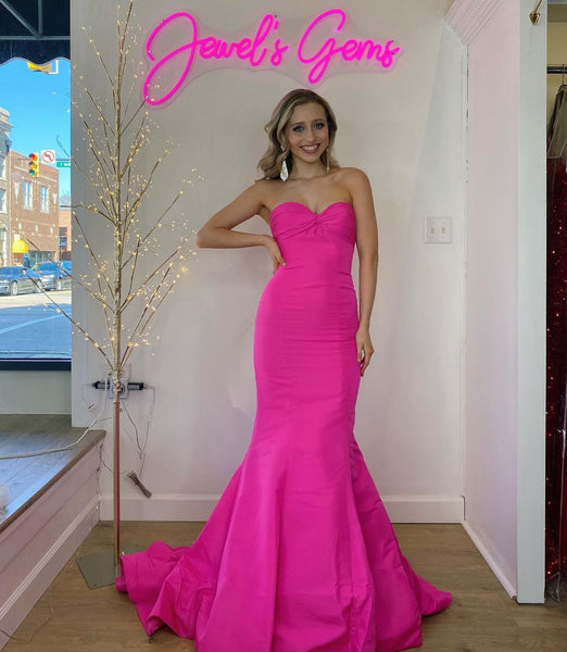 Cute Mermaid Sweetheart Hot Pink Satin Long Prom Dresses VK23011402