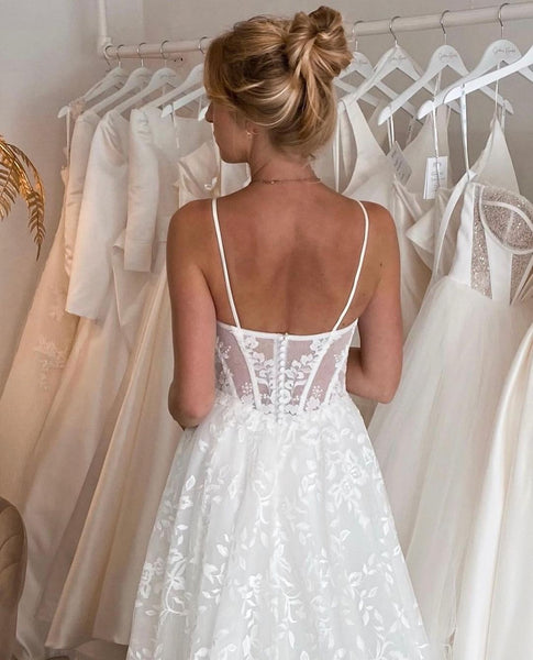 Charming A Line Sweetheart Lace Wedding Dresses VK121501