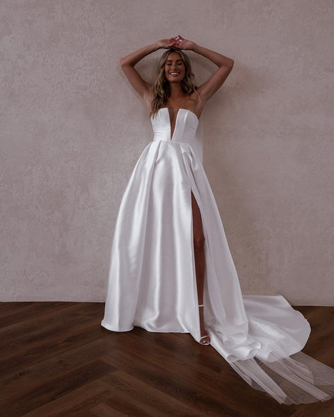 Ball Gown Strapless Satin Wedding Dresses VK23012703