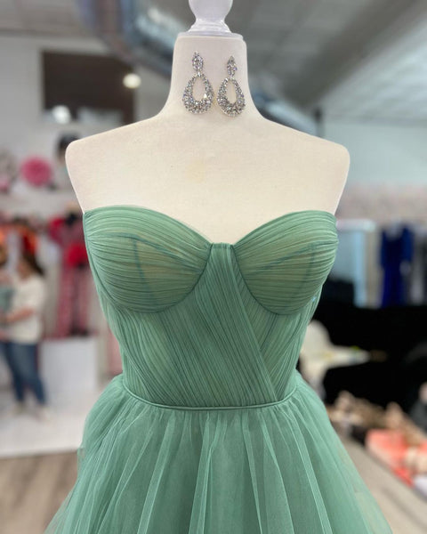 Cute A Line Sweetheart Sage Green Tulle Long Prom Dresses VK23012004