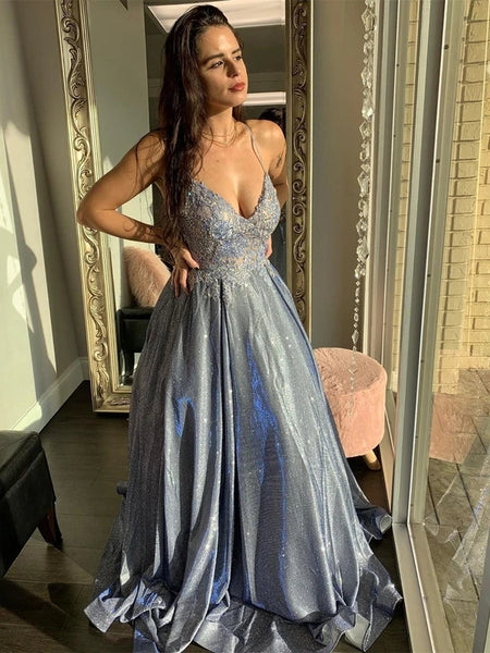 Unique Lace Prom Dresses A-line Appliqued Evening Gowns VK0118026