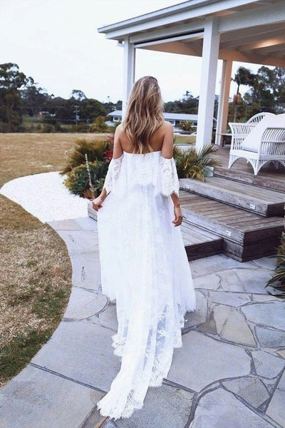Free Shipping Beach Wedding Dresses Half Sleeve Off the Shoulder Lace Simple Boho Bridal Gowns VK0120005