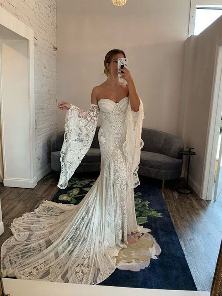 Mermaid Sweetheart Lace Boho Wedding Dresses with Sleeves VK0402003