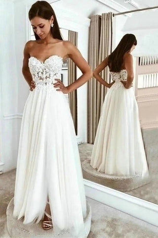 Elegant Sweetheart Long White Wedding Dress with Slit VK0406002