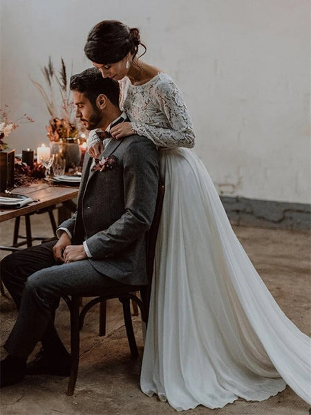 Chic Lace Two-piece Wedding Dresses A-line Summer Gowns VK0105020