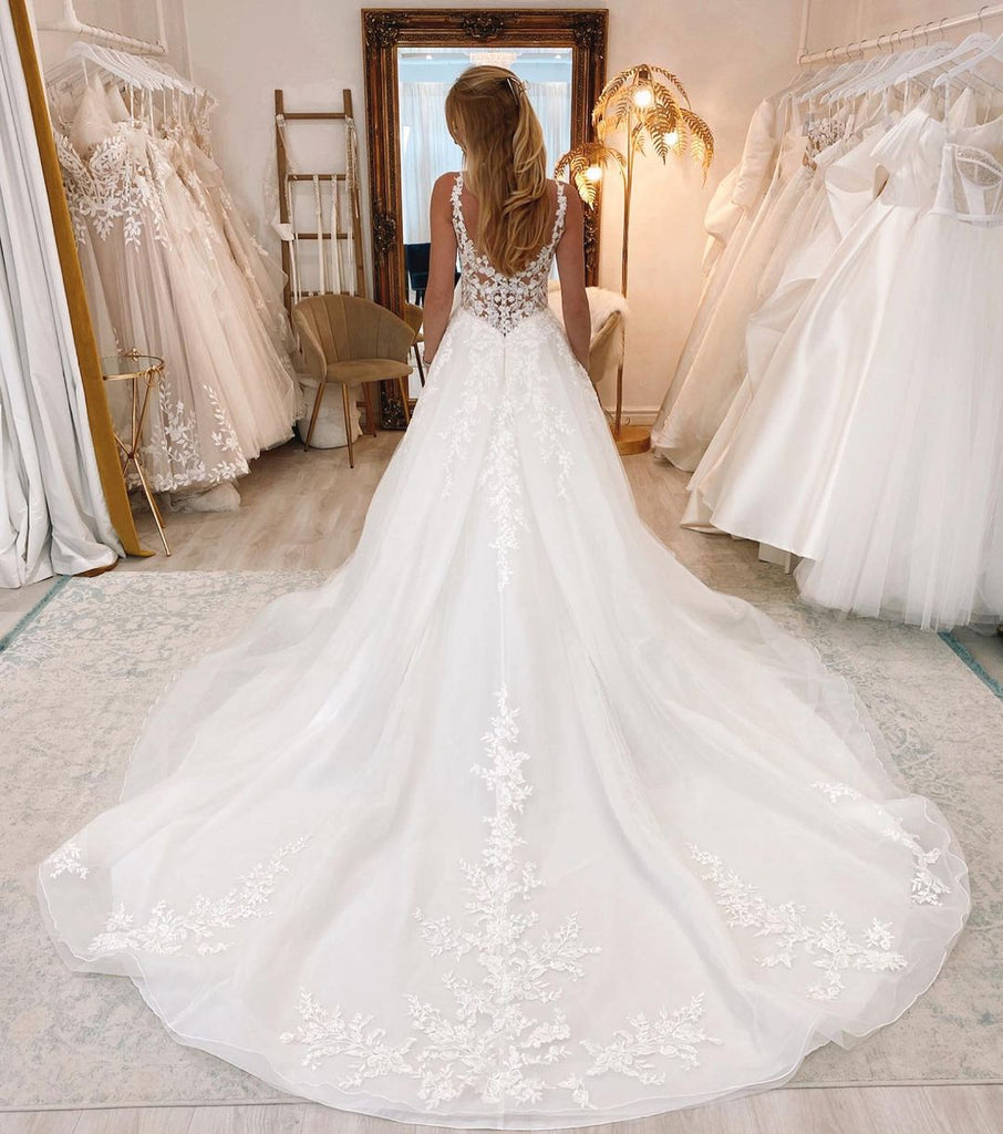 Gorgeous Scoop Ball Gown Wedding Dresses, Sparkly 3/4 Sleeves Wedding Gown  N1629 – Simibridaldresses