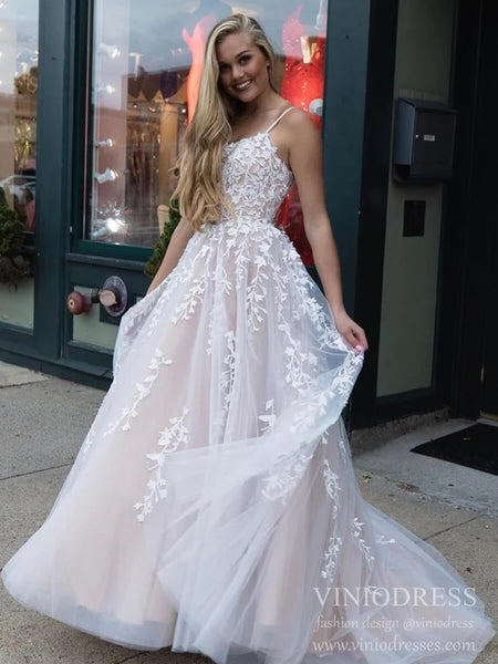 Charming Prom Dresses Scoop Neck Tulle Lace Prom Graduation Dresses VK0620003