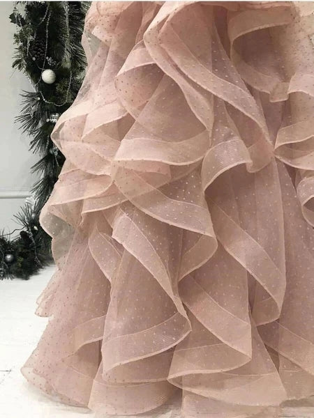 Free Shipping A Line Yellow Multi-layered Polka Dot Organza Prom Dresses Long Sweet 16 Dress VK0125019