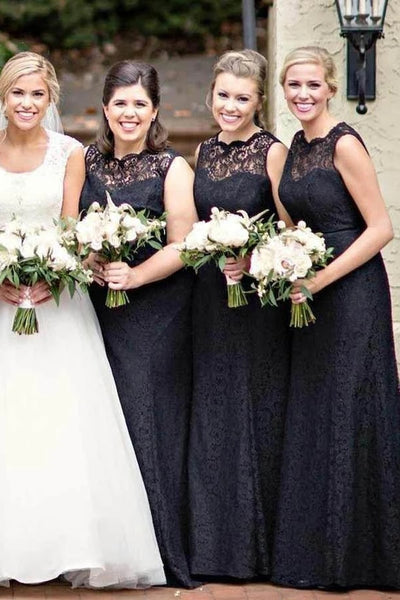 Cheap Black Lace Sheath Long Bridesmaid Dresses Online VK0629001