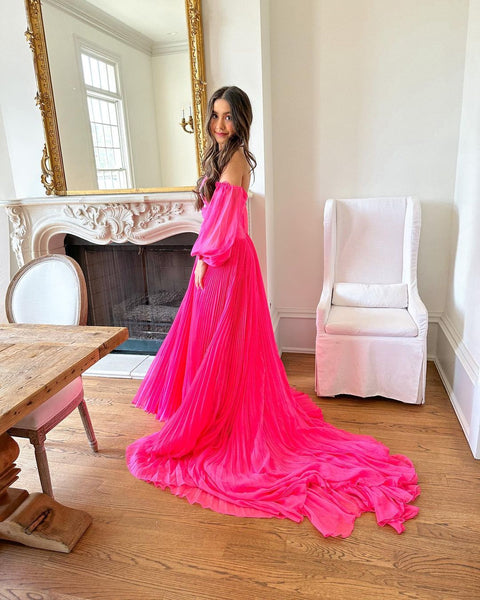 Cute Off the Shoulder Chiffon Long Prom Dresses with Beading VK23040404