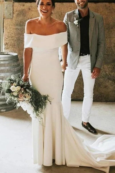 Free Shipping Elegant Mermaid Off the Shoulder Wedding Dresses Long Simple Wedding Gowns VK0120002