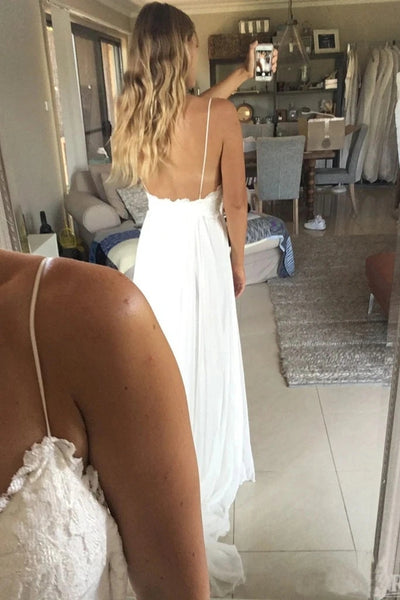 Elegant A Line Spaghetti Straps V Neck Top Lace Wedding Dresses, Bridal Dresses VK0206005