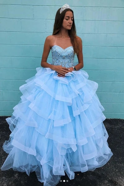 Ball Gown Sweetheart Sky Blue Sweet 16 Party Dresses Quinceanera Dresses VK0212001
