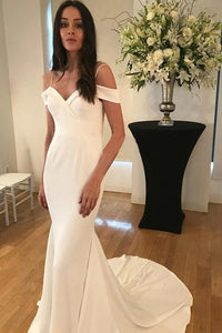 Unique Spaghetti Straps Sweetheart Ivory Mermaid Wedding Dress, Long Bridal Dress VK0318001