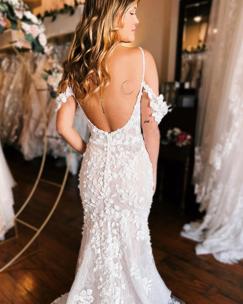 Elegant Mermaid Off the Shoulder Lace Wedding Dresses VK23011703