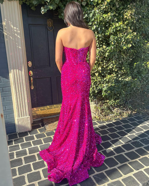 Cute Mermaid Sweetheart Dark Fuchsia Sequins Prom Dresses VK122202