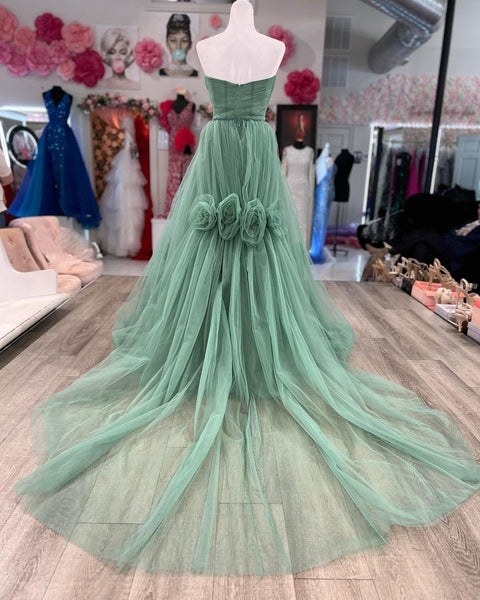 Cute A Line Sweetheart Sage Green Tulle Long Prom Dresses VK23012004
