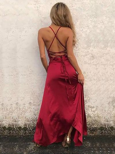 A-Line/Princess Prom Dresses Split Floor-Length Cowl Neck Sleeveless VK0301003