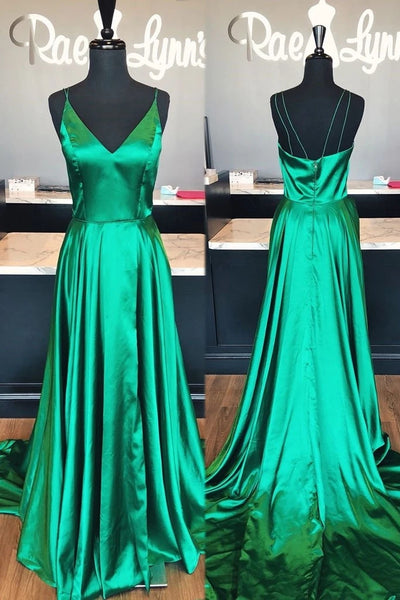 Free Shipping Simple Satin Evening Dresses Spaghetti Straps V Neck A-line Prom Dress VK0119023