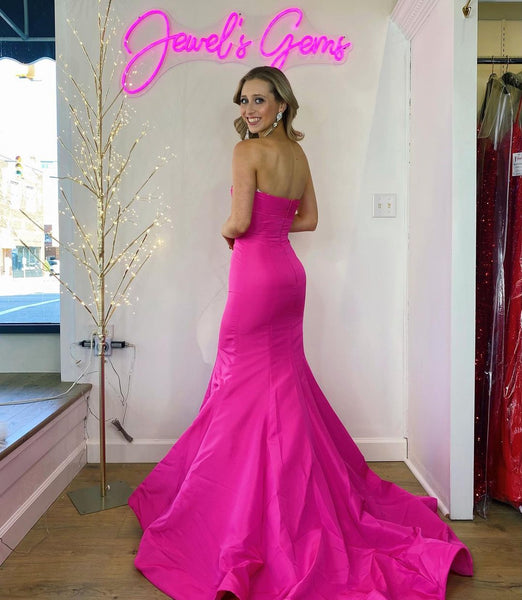 Cute Mermaid Sweetheart Hot Pink Satin Long Prom Dresses VK23011402