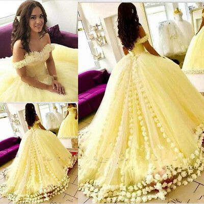 Off-the-shoulder Neckline Ball Gown Quinceanera Dress With 3D Flowers VK0126009