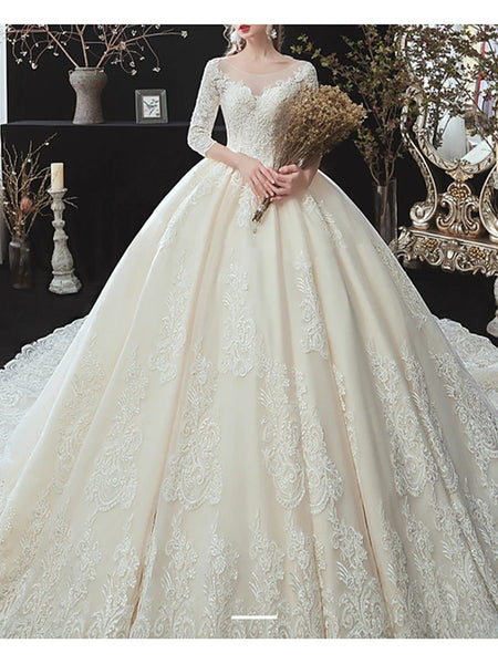 Free Shipping Ball Gown Wedding Dresses 3/4 Sleeve Lace Bridal Gown VK0502001