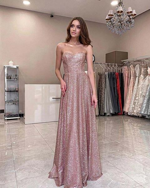 Glitter A-Line Sweetheart Royal Blue Sequins Long Prom Evening Dresses,Sparkly Formal Party Dresses VK0422006